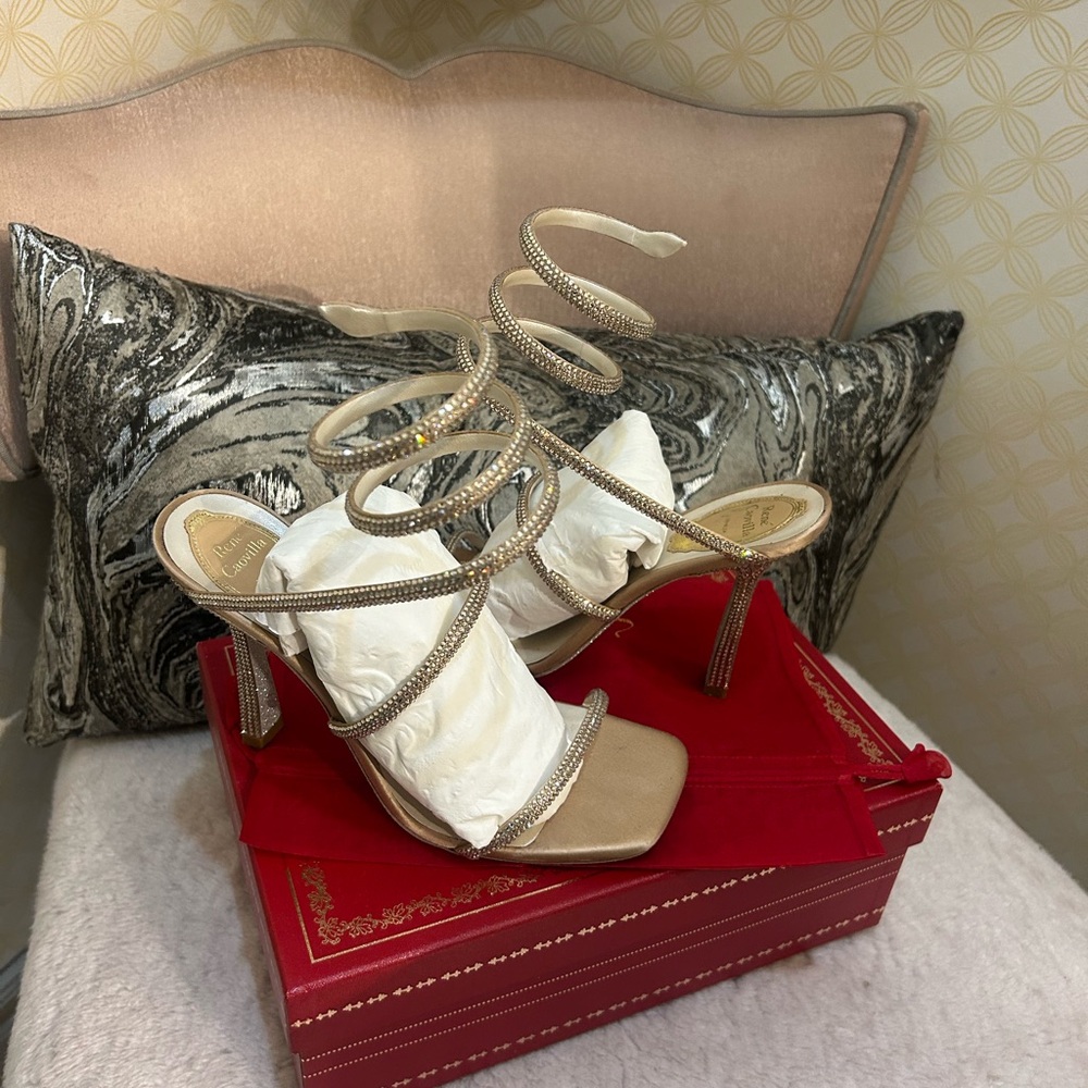 Rene Caovilla Gold Crystal-Strap Stiletto Sandals - Picture 2 of 7